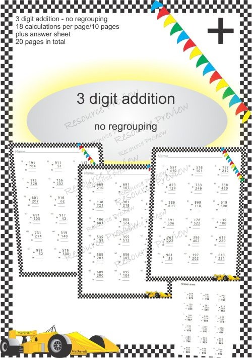 Addition algorithm 3 digit  (without regrouping)