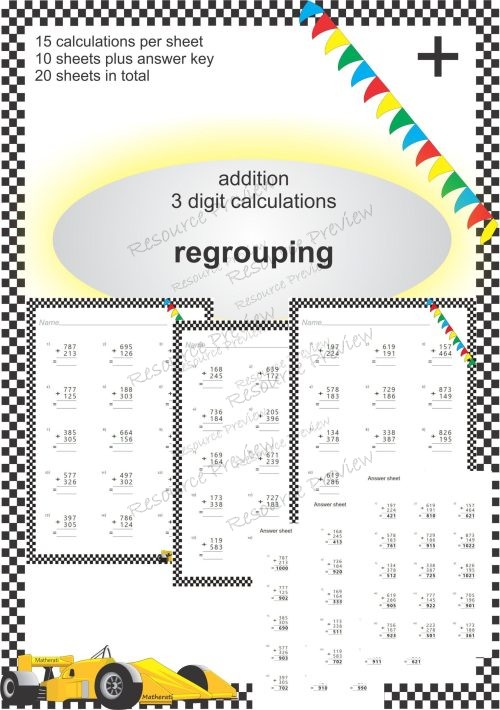 Addition algorithm 3 digit (regrouping)