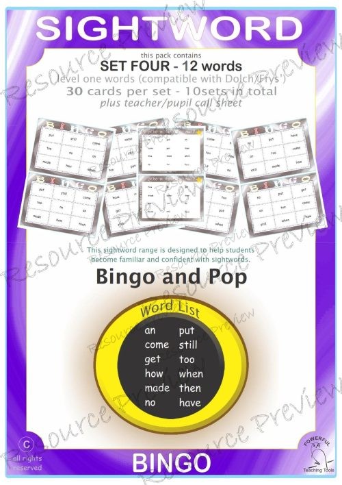 Sight word Bingo Pop Lv1-4