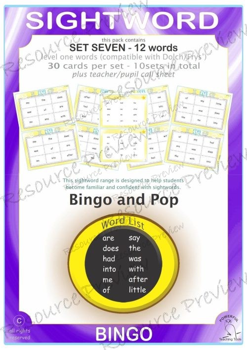 Sight word Bingo Pop Lv1-7