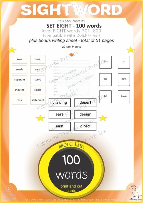 Sight word card variety  8th 100