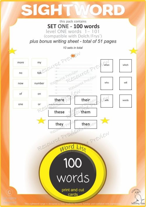 Sight word card variety  1st 100