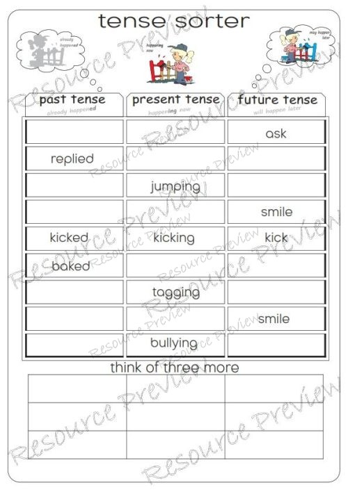 Regular Verb simple tense sorter